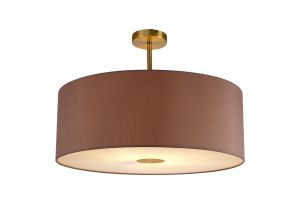 Baymont Antique Brass 1 Light E27 Semi Flush With 60cm x 22cm Dual Faux Silk Shade, Taupe/Halo Gold With Frosted/AB Acrylic Diffuser