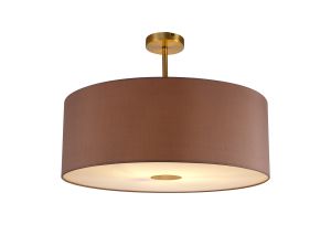 Baymont Antique Brass 1 Light E27 Semi Flush With 60cm x 22cm Dual Faux Silk Shade, Taupe/Halo Gold With Frosted/AB Acrylic Diffuser