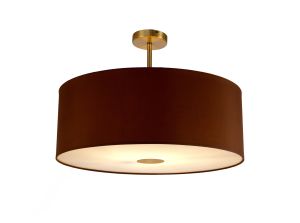 Baymont Antique Brass 1 Light E27 Semi Flush With 60cm x 22cm Dual Faux Silk Shade, Raw Cocoa/Grecian Bronze With Frosted/AB Acrylic Diffuser