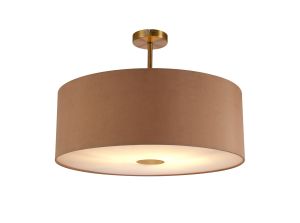 Baymont Antique Brass 1 Light E27 Semi Flush With 60cm x 22cm Dual Faux Silk Shade, Antique Gold/Ruby With Frosted/AB Acrylic Diffuser