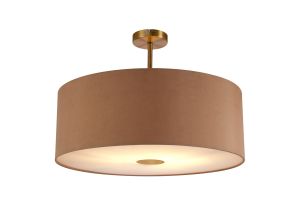 Baymont Antique Brass 1 Light E27 Semi Flush With 60cm x 22cm Dual Faux Silk Shade, Antique Gold/Ruby With Frosted/AB Acrylic Diffuser