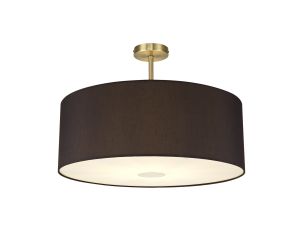 Baymont Antique Brass 1 Light E27 Semi Flush With 60cm x 22cm Faux Silk Shade, Black/White Laminate With Frosted/AB Acrylic Diffuser