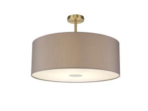 Baymont Antique Brass 1 Light E27 Semi Flush With 60cm x 22cm Faux Silk Shade, Grey/White Laminate With Frosted/AB Acrylic Diffuser
