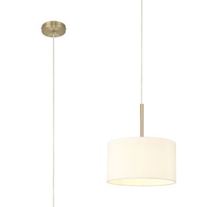 Baymont Antique Brass 1 Light E27  Single Pendant With 30cm x 17cm Faux Silk Shade, Ivory Pearl/White Laminate