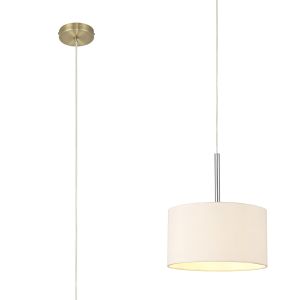 Baymont Antique Brass 1 Light E27  Single Pendant With 30cm x 17cm Dual Faux Silk Shade, Nude Beige/Moonlight