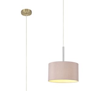 Baymont Antique Brass 1 Light E27  Single Pendant With 30cm x 17cm Dual Faux Silk Shade, Taupe/Halo Gold