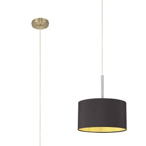 Baymont Antique Brass 1 Light E27  Single Pendant With 30cm x 17cm Dual Faux Silk Shade, Midnight Black/Green Olive