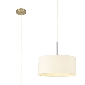 Baymont Antique Brass 1 Light E27  Single Pendant With 40cm x 18cm Faux Silk Shade, Ivory Pearl/White Laminate