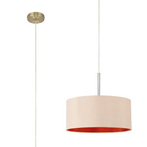 Baymont Antique Brass 1 Light E27  Single Pendant With 40cm x 18cm Dual Faux Silk Shade, Antique Gold/Ruby