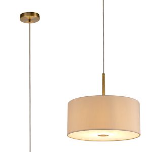 Baymont Antique Brass 1 Light E27  Single Pendant With 40cm x 18cm Dual Faux Silk Shade, Nude Beige/Moonlight With Frosted/AB Acrylic Diffuser