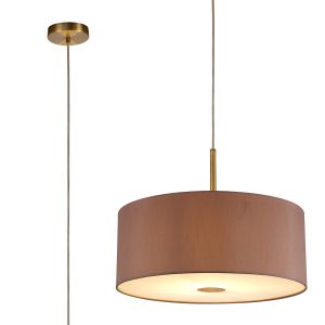 Baymont Antique Brass 1 Light E27  Single Pendant With 50cm x 20cm Dual Faux Silk Shade, Taupe/Halo Gold With Frosted/AB Acrylic Diffuser