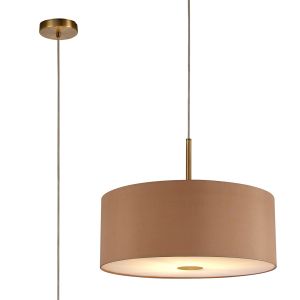 Baymont Antique Brass 1 Light E27  Single Pendant With 50cm x 20cm Dual Faux Silk Shade, Antique Gold/Ruby With Frosted/AB Acrylic Diffuser