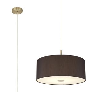 Baymont Antique Brass 1 Light E27  Single Pendant With 50cm x 20cm Faux Silk Shade, Black/White Laminate With Frosted/AB Acrylic Diffuser
