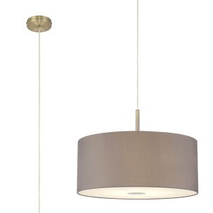 Baymont Antique Brass 1 Light E27  Single Pendant With 50cm x 20cm Faux Silk Shade, Grey/White Laminate With Frosted/AB Acrylic Diffuser