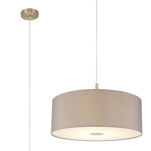 Baymont Antique Brass 1 Light E27  Single Pendant With 60cm x 22cm Faux Silk Shade, Grey/White Laminate With Frosted/AB Acrylic Diffuser