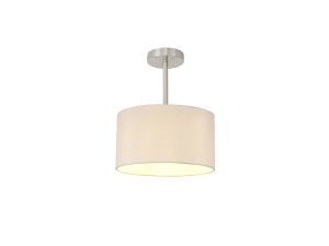 Baymont Satin Nickel 1 Light E27 Semi Flush With 30cm x 17cm Dual Faux Silk Shade, Nude Beige/Moonlight