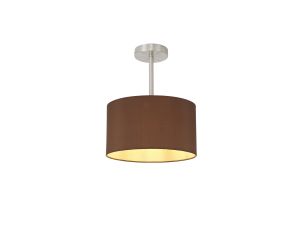 Baymont Satin Nickel 1 Light E27 Semi Flush With 30cm x 17cm Dual Faux Silk Shade, Raw Cocoa/Grecian Bronze