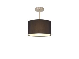 Baymont Satin Nickel 1 Light E27 Semi Flush With 30cm x 17cm Faux Silk Shade, Black/White Laminate