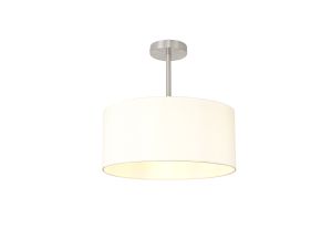 Baymont Satin Nickel 1 Light E27 Semi Flush With 40cm x 18cm Faux Silk Shade, Ivory Pearl/White Laminate