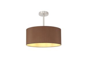 Baymont Satin Nickel 1 Light E27 Semi Flush With 40cm x 18cm Dual Faux Silk Shade, Raw Cocoa/Grecian Bronze