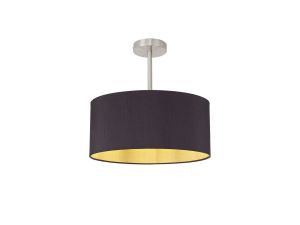 Baymont Satin Nickel 1 Light E27 Semi Flush With 40cm x 18cm Dual Faux Silk Shade, Midnight Black/Green Olive