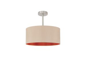 Baymont Satin Nickel 1 Light E27 Semi Flush With 40cm x 18cm Dual Faux Silk Shade, Antique Gold/Ruby