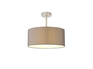 Baymont Satin Nickel 1 Light E27 Semi Flush With 40cm x 18cm Faux Silk Shade, Grey/White Laminate