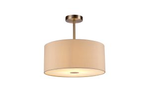 Baymont Satin Nickel 1 Light E27 Semi Flush With 40cm x 18cm Dual Faux Silk Shade, Nude Beige/Moonlight With Frosted/SN Acrylic Diffuser