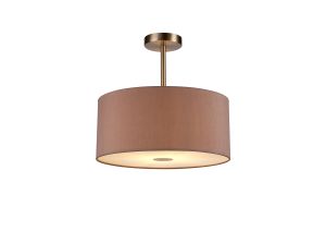 Baymont Satin Nickel 1 Light E27 Semi Flush With 40cm x 18cm Dual Faux Silk Shade, Taupe/Halo Gold With Frosted/SN Acrylic Diffuser