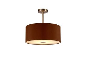 Baymont Satin Nickel 1 Light E27 Semi Flush With 40cm x 18cm Dual Faux Silk Shade, Raw Cocoa/Grecian Bronze With Frosted/SN Acrylic Diffuser