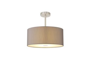 Baymont Satin Nickel 1 Light E27 Semi Flush With 40cm x 18cm Faux Silk Shade, Grey/White Laminate With Frosted/SN Acrylic Diffuser