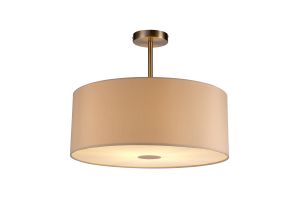 Baymont Satin Nickel 1 Light E27 Semi Flush With 50cm x 20cm Dual Faux Silk Shade, Nude Beige/Moonlight With Frosted/SN Acrylic Diffuser