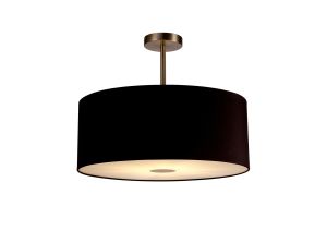 Baymont Satin Nickel 1 Light E27 Semi Flush With 50cm x 20cm Dual Faux Silk Shade, Black/Green Olive With Frosted/SN Acrylic Diffuser