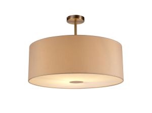 Baymont Satin Nickel 1 Light E27 Semi Flush With 60cm x 22cm Dual Faux Silk Shade, Nude Beige/Moonlight With Frosted/SN Acrylic Diffuser
