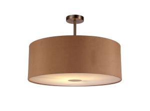 Baymont Satin Nickel 1 Light E27 Semi Flush With 60cm x 22cm Dual Faux Silk Shade, Antique Gold/Ruby With Frosted/SN Acrylic Diffuser