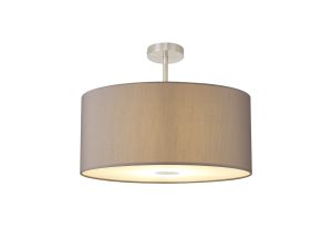 Baymont Satin Nickel 1 Light E27 Semi Flush With 60cm x 22cm Faux Silk Shade, Grey/White Laminate With Frosted/SN Acrylic Diffuser