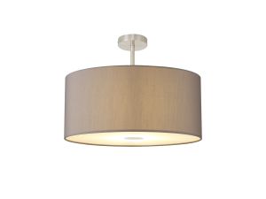 Baymont Satin Nickel 1 Light E27 Semi Flush With 60cm x 22cm Faux Silk Shade, Grey/White Laminate With Frosted/SN Acrylic Diffuser
