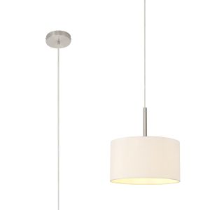 Baymont Satin Nickel 1 Light E27  Single Pendant With 30cm x 17cm Dual Faux Silk Shade, Nude Beige/Moonlight