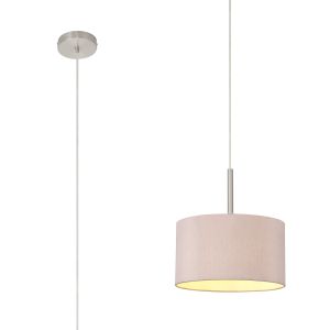 Baymont Satin Nickel 1 Light E27  Single Pendant With 30cm x 17cm Dual Faux Silk Shade, Taupe/Halo Gold