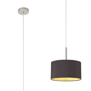 Baymont Satin Nickel 1 Light E27  Single Pendant With 30cm x 17cm Dual Faux Silk Shade, Midnight Black/Green Olive