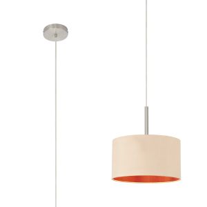 Baymont Satin Nickel 1 Light E27  Single Pendant With 30cm x 17cm Dual Faux Silk Shade, Antique Gold/Ruby