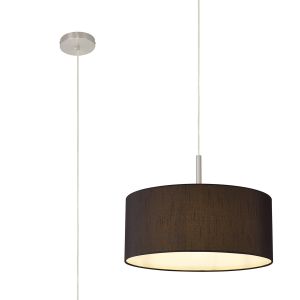 Baymont Satin Nickel 1 Light E27  Single Pendant With 40cm x 18cm Faux Silk Shade, Black/White Laminate