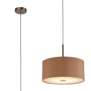 Baymont Satin Nickel 1 Light E27  Single Pendant With 40cm x 18cm Dual Faux Silk Shade, Antique Gold/Ruby With Frosted/SN Acrylic Diffuser