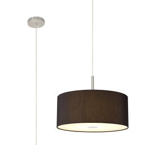 Baymont Satin Nickel 1 Light E27  Single Pendant With 40cm x 18cm Faux Silk Shade, Black/White Laminate With Frosted/SN Acrylic Diffuser
