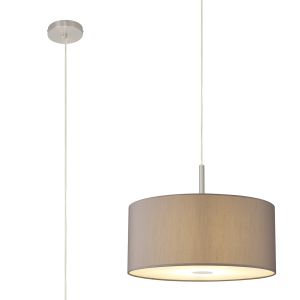 Baymont Satin Nickel 1 Light E27  Single Pendant With 40cm x 18cm Faux Silk Shade, Grey/White Laminate With Frosted/SN Acrylic Diffuser