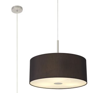 Baymont Satin Nickel 1 Light E27  Single Pendant With 50cm Faux Silk Shade, Black/White Laminate With 50cm Frosted/SN Acrylic Diffuser