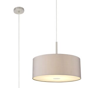 Baymont Satin Nickel 1 Light E27  Single Pendant With 50cm Faux Silk Shade, Grey/White Laminate With 50cm Frosted/SN Acrylic Diffuser