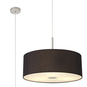 Baymont Satin Nickel 1 Light E27  Single Pendant With 60cm Faux Silk Shade, Black/White Laminate With 60cm Frosted/SN Acrylic Diffuser