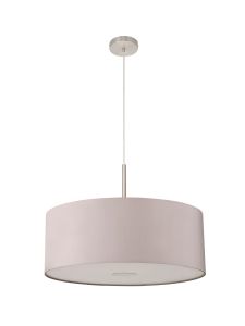 Baymont Satin Nickel 1 Light E27  Single Pendant With 60cm Faux Silk Shade, Grey/White Laminate With 60cm Frosted/SN Acrylic Diffuser