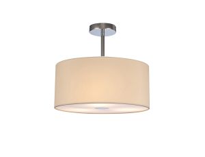 Baymont Polished Chrome 3 Light E27 Semi Flush With 40cm x 18cm Faux Silk Shade Ivory Pearl/White Laminate & Frosted/PC Acrylic Diffuser